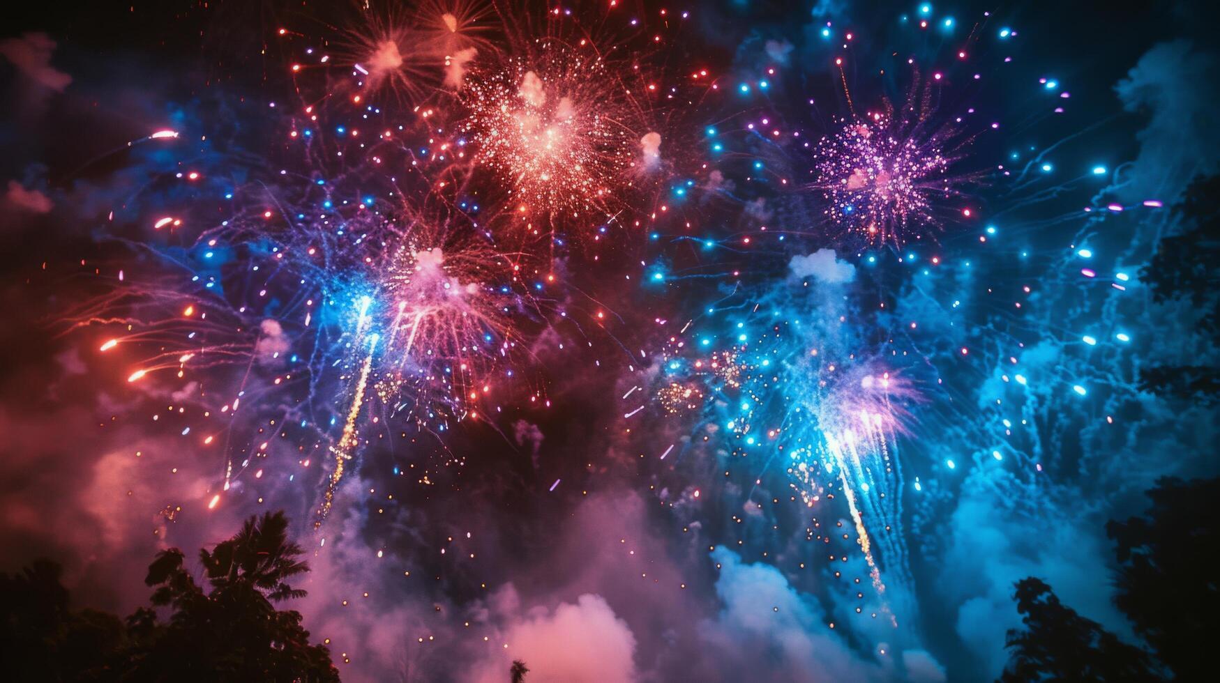 coloridos fuegos artificiales explotando en el cielo nocturno foto