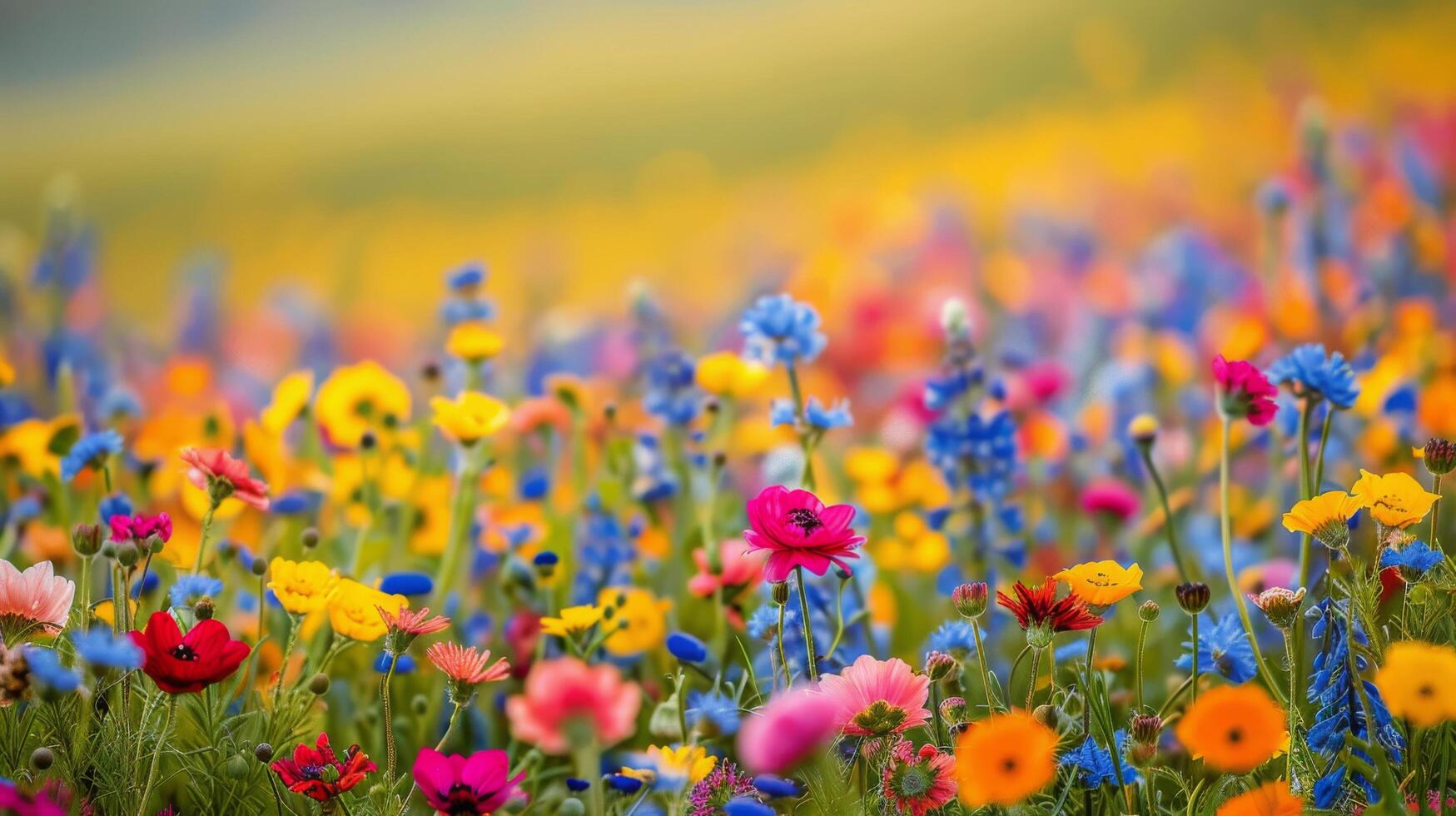 Field of Colorful Flowers Under Sky Background photo