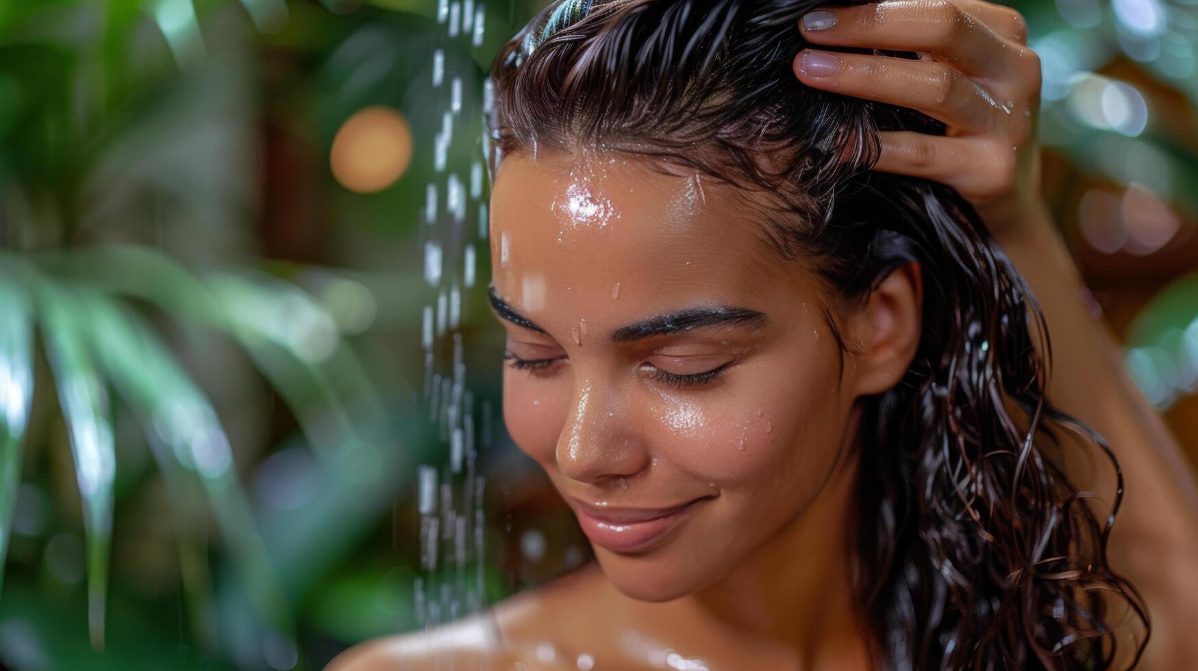 Woman Washing Her Hair in Shower photo