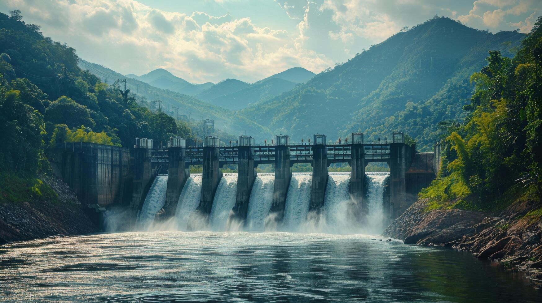 Majestic Waterfall Divided by a Dam photo