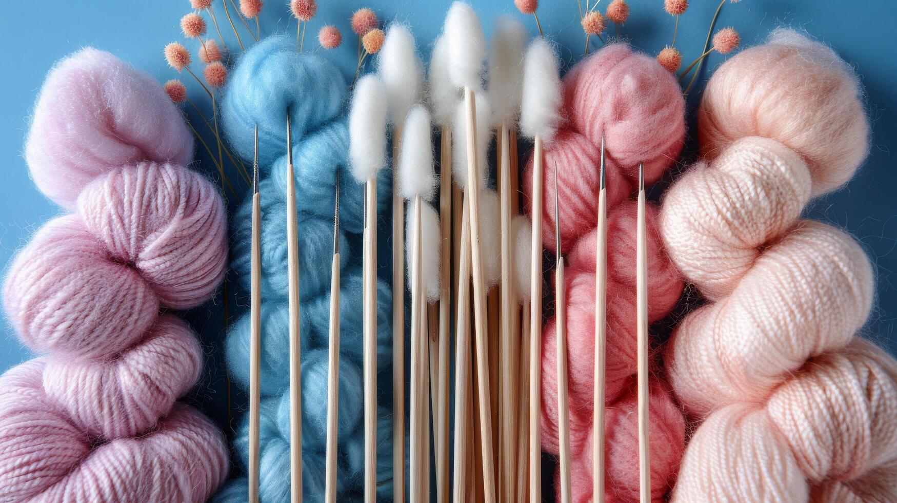 Close Up of a Row of Knitting Needles photo