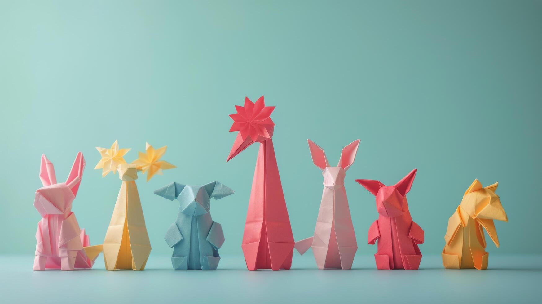 grupo de origami animales en pie juntos foto