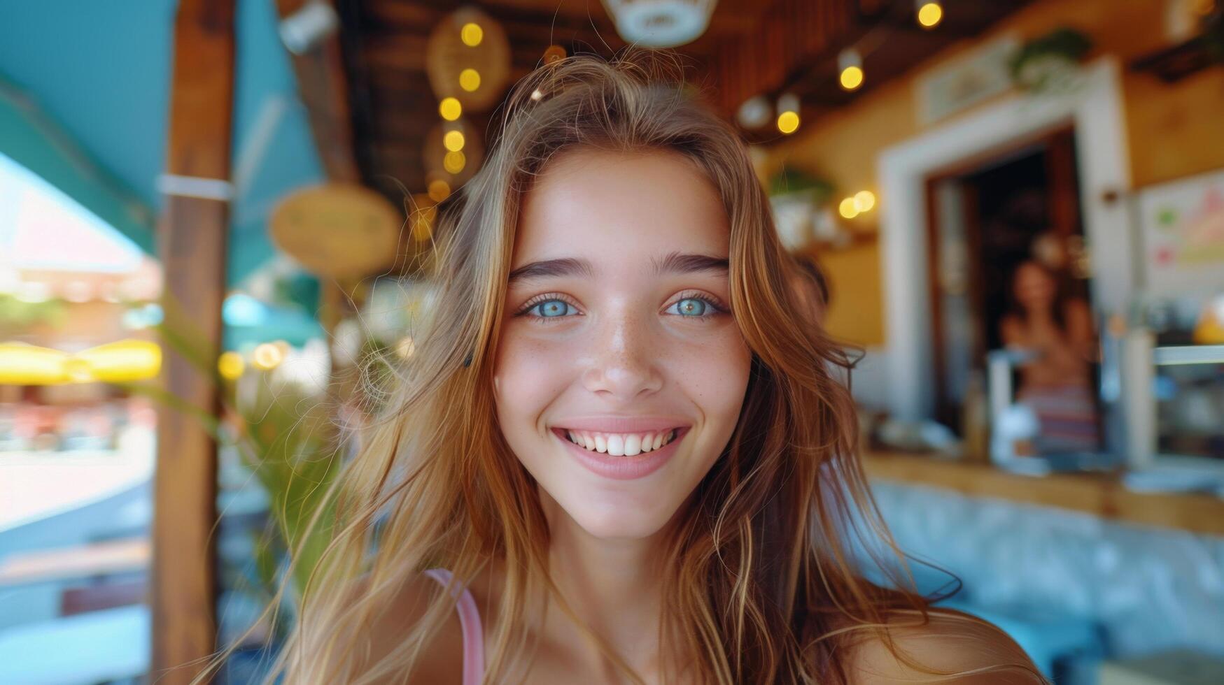 Woman With Long Hair Smiling at Camera photo