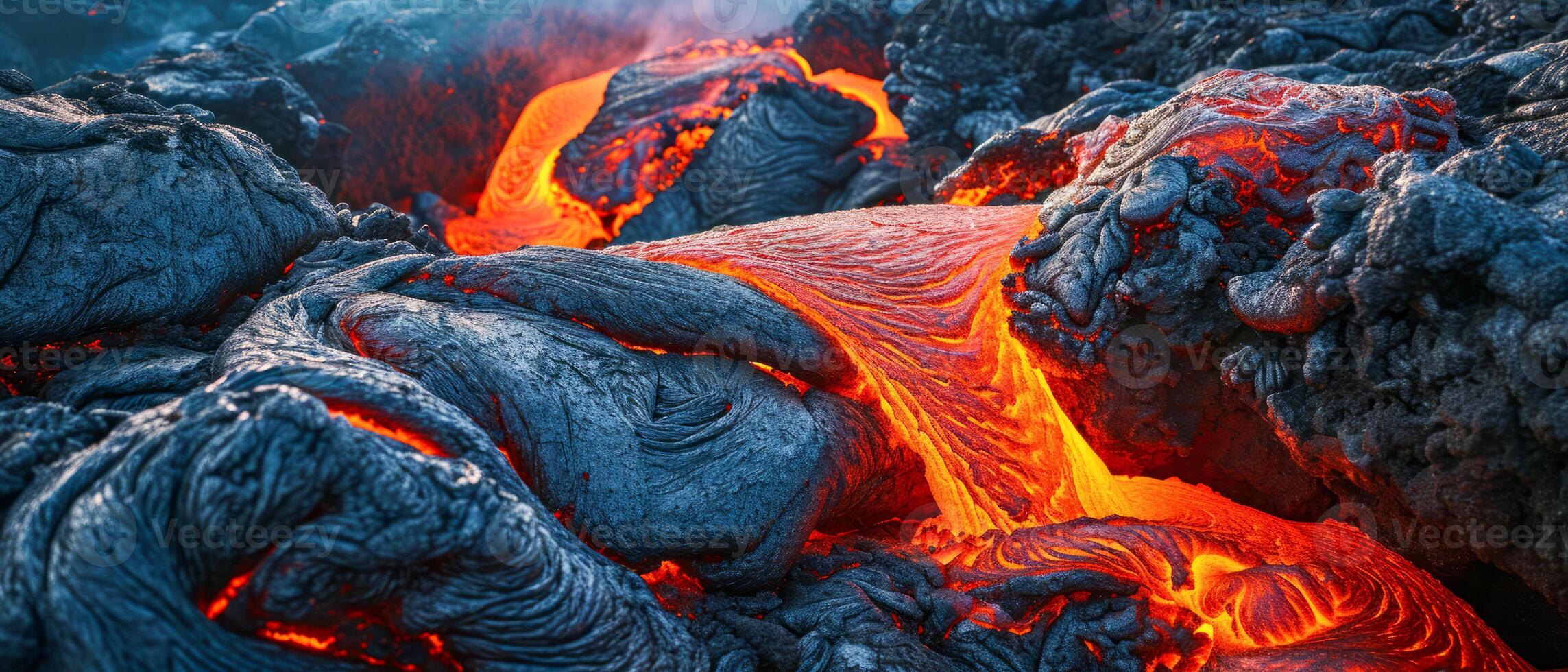 AI generated Immerse yourself in the awe-inspiring spectacle of nature's fury as fiery lava flows from the depths of the earth photo