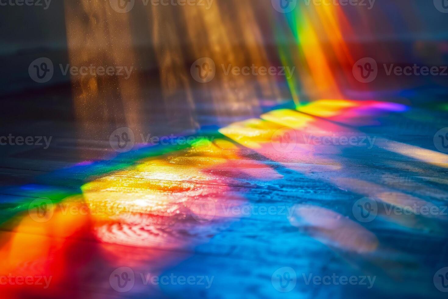 AI generated Soft-focus background with light rays and rainbow prism effects. photo