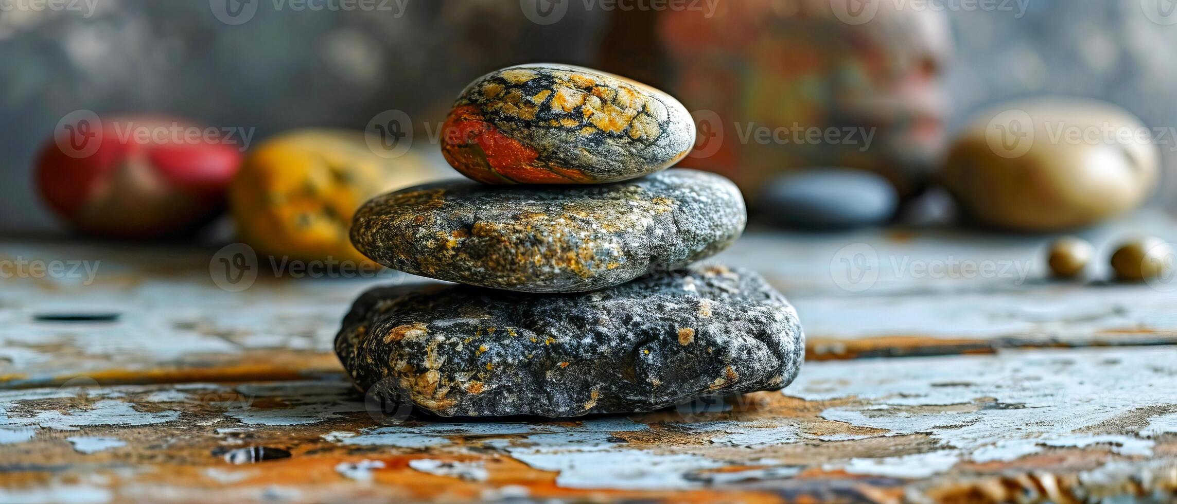 ai generado descubrir interior paz y tranquilidad como usted contemplar el armonioso equilibrar de apilado piedras en un sereno al aire libre ajuste foto
