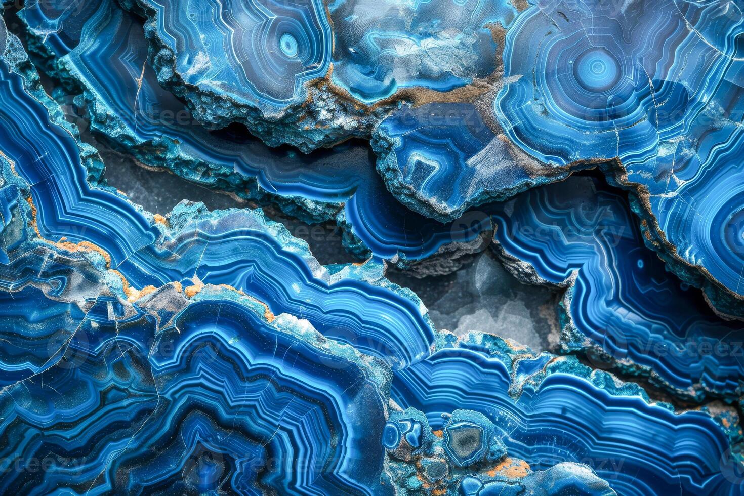 AI generated The intricate bands of an azure malachite stone present a stunning natural pattern, rich with earthen history photo