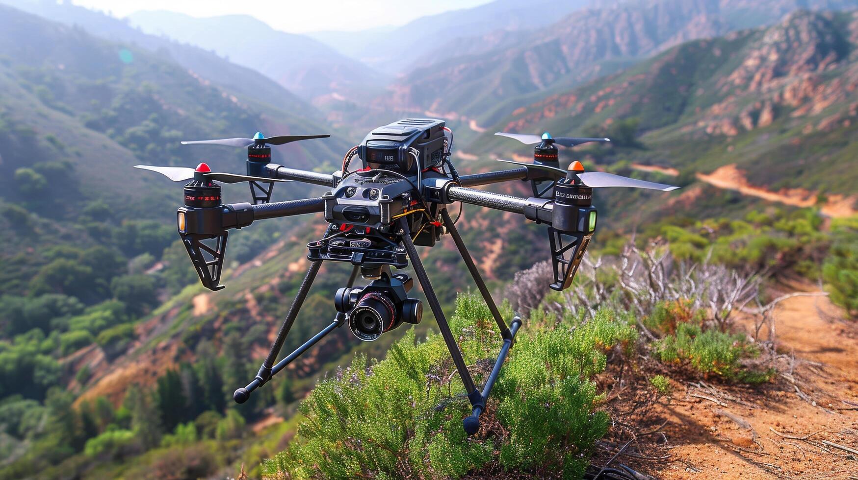 Large Black and Red Remote Controlled Flying Device photo