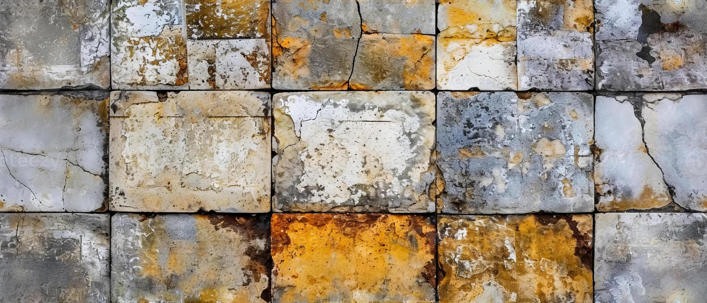 AI generated A full-frame image showcasing a variety of rusty, weathered tiles, each with unique patterns of decay photo