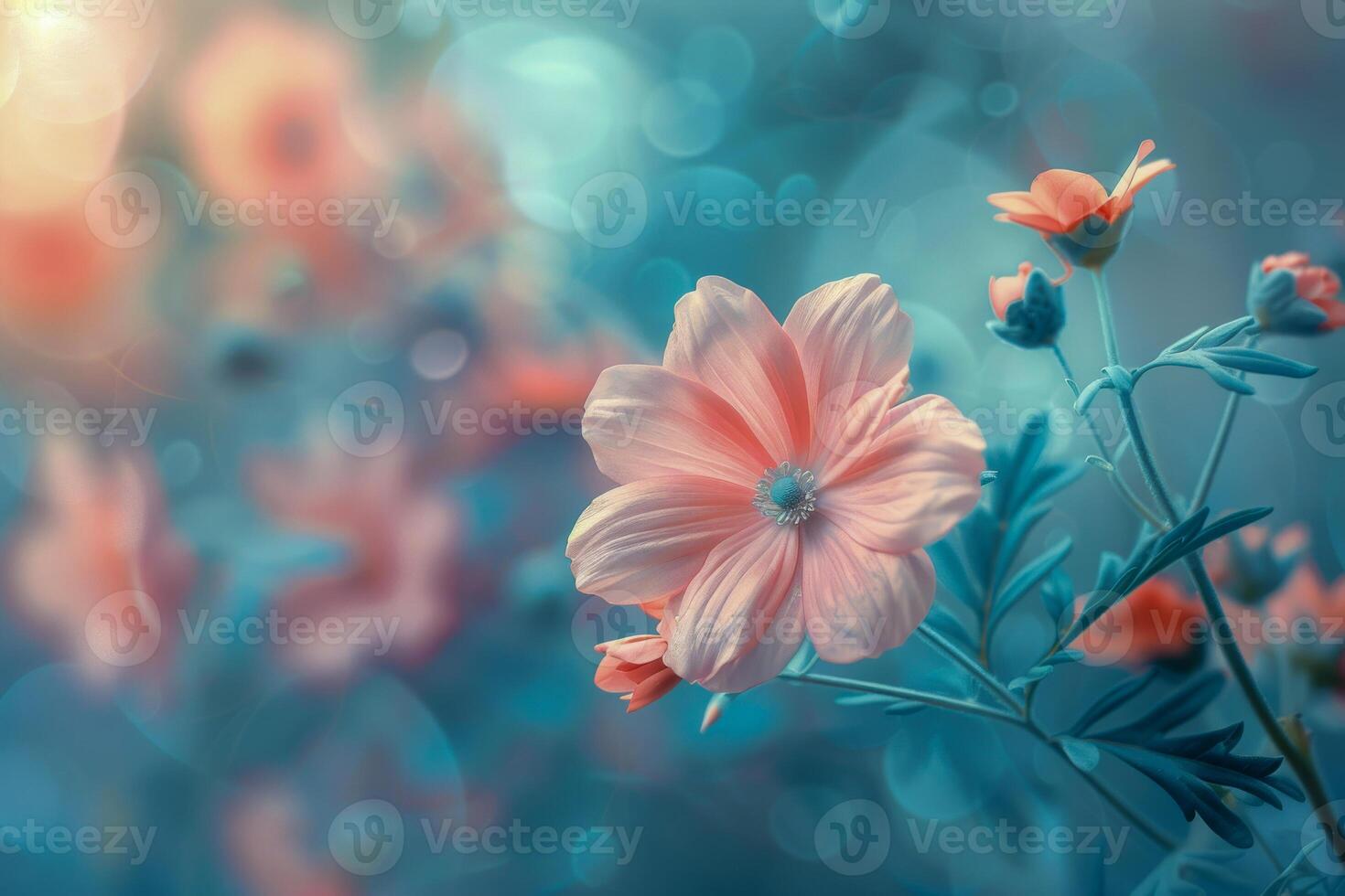 AI generated Delicate pink floral bloom with a dreamy soft-focus background in pastel colors photo