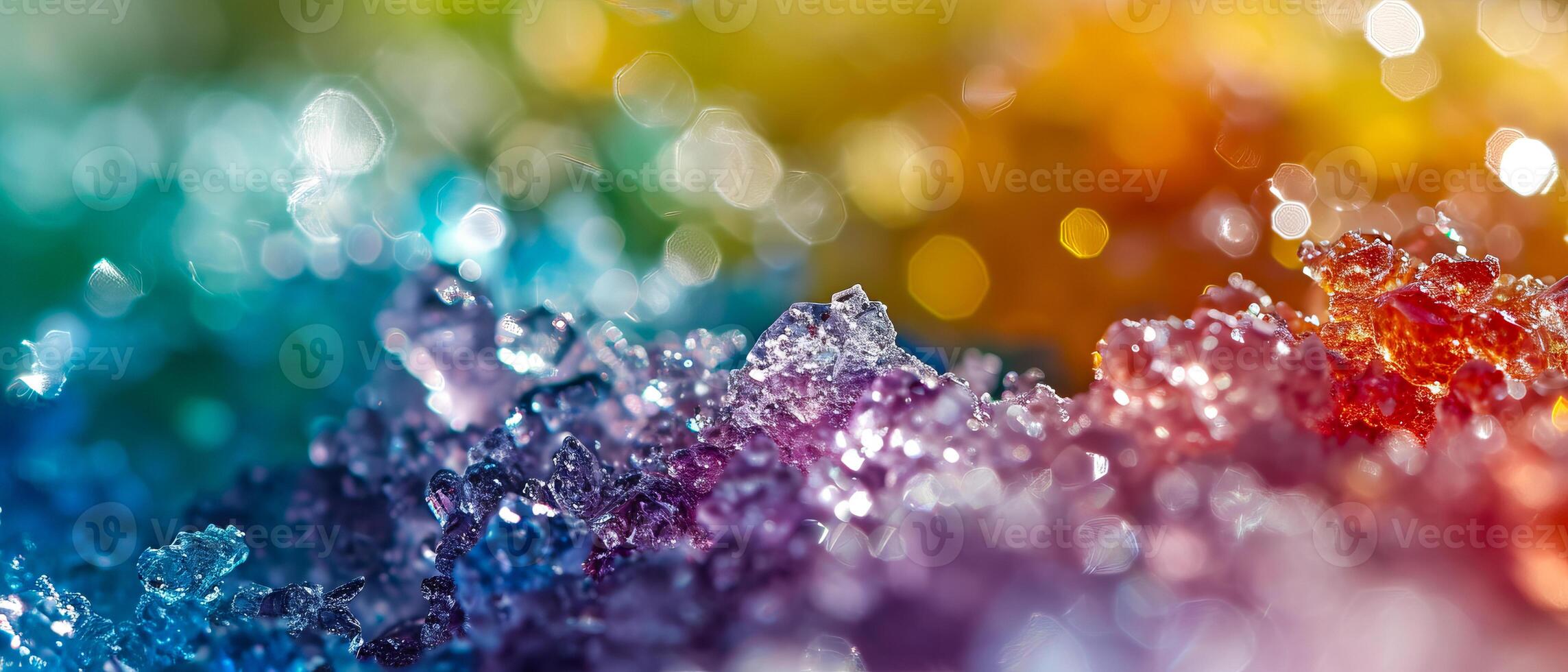 AI generated A close-up view of delicate frost crystals with a vibrant bokeh background, showcasing the intricate details of ice formation photo