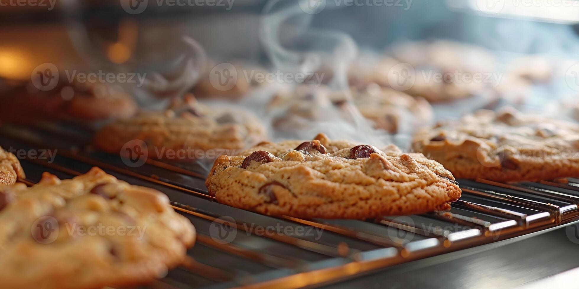 AI generated Delicious cookies with steam rising, indicating they are both from the oven. photo