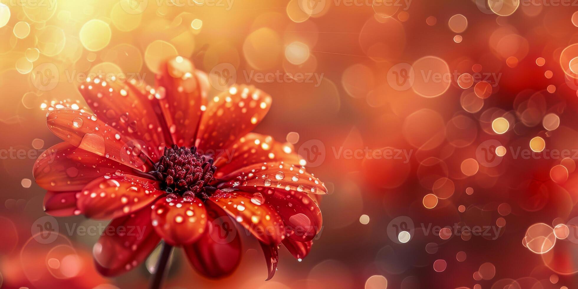 AI generated Scarlet Bloom with Dew Droplets on Petals at Dawn photo
