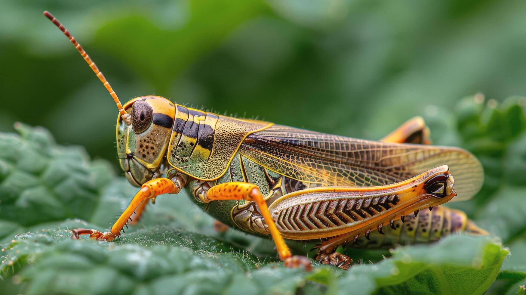 Close-Up of Grasshopper on Leaves photo