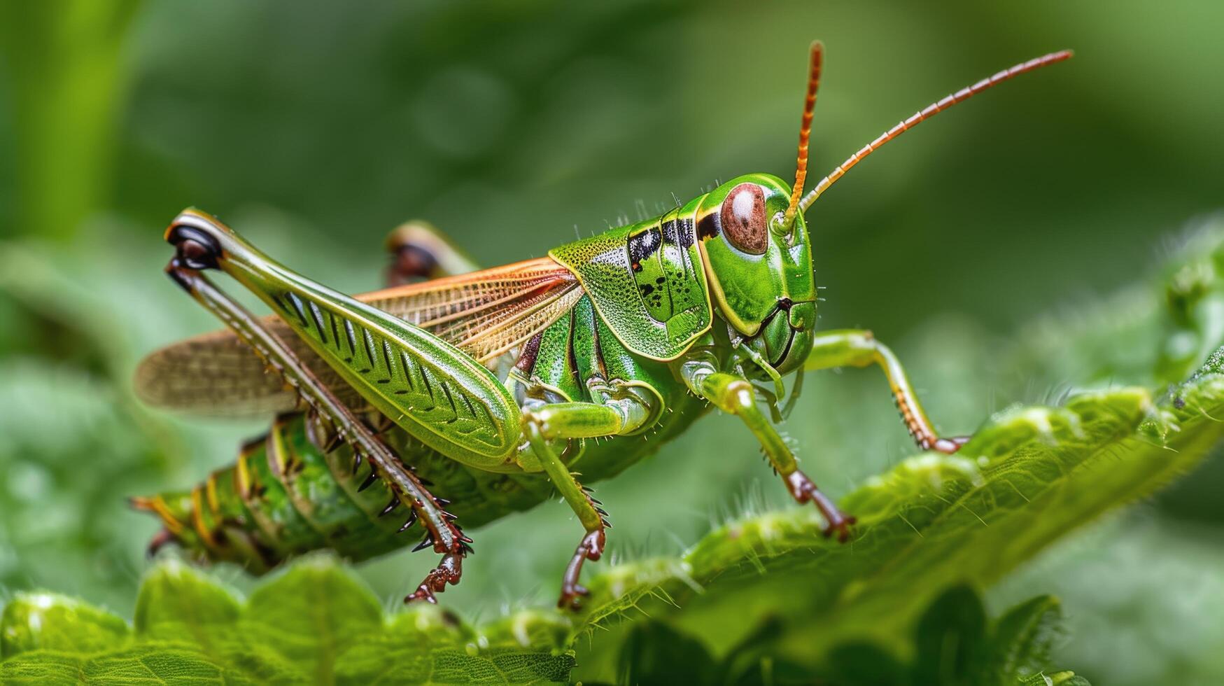 Close-Up of Grasshopper on Leaves photo
