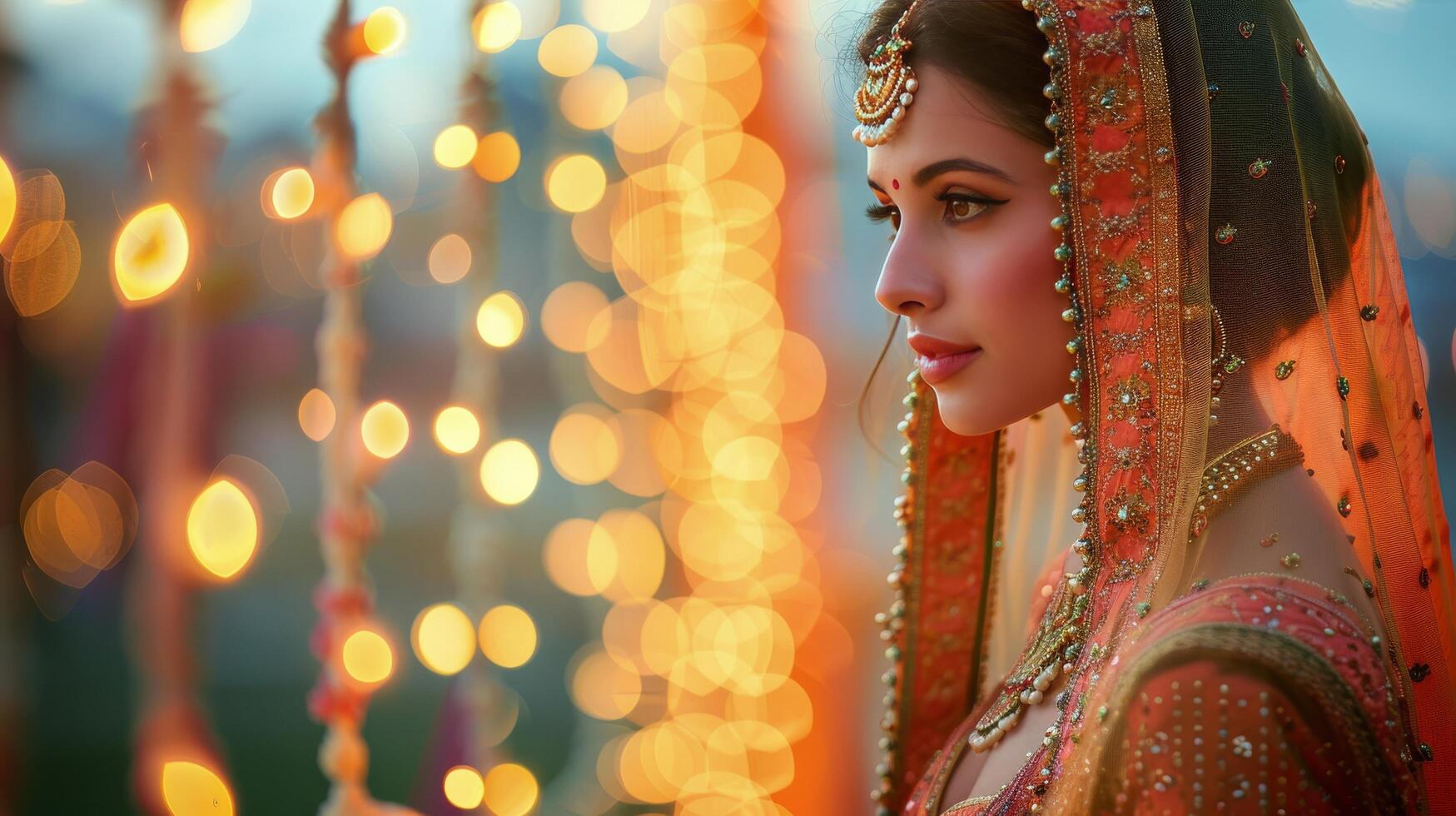 Woman Wearing Veil and Head Piece photo