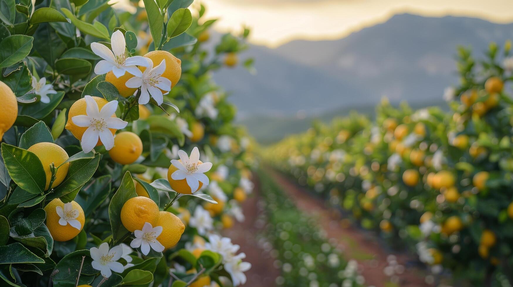 Row of Trees With White Flowers photo