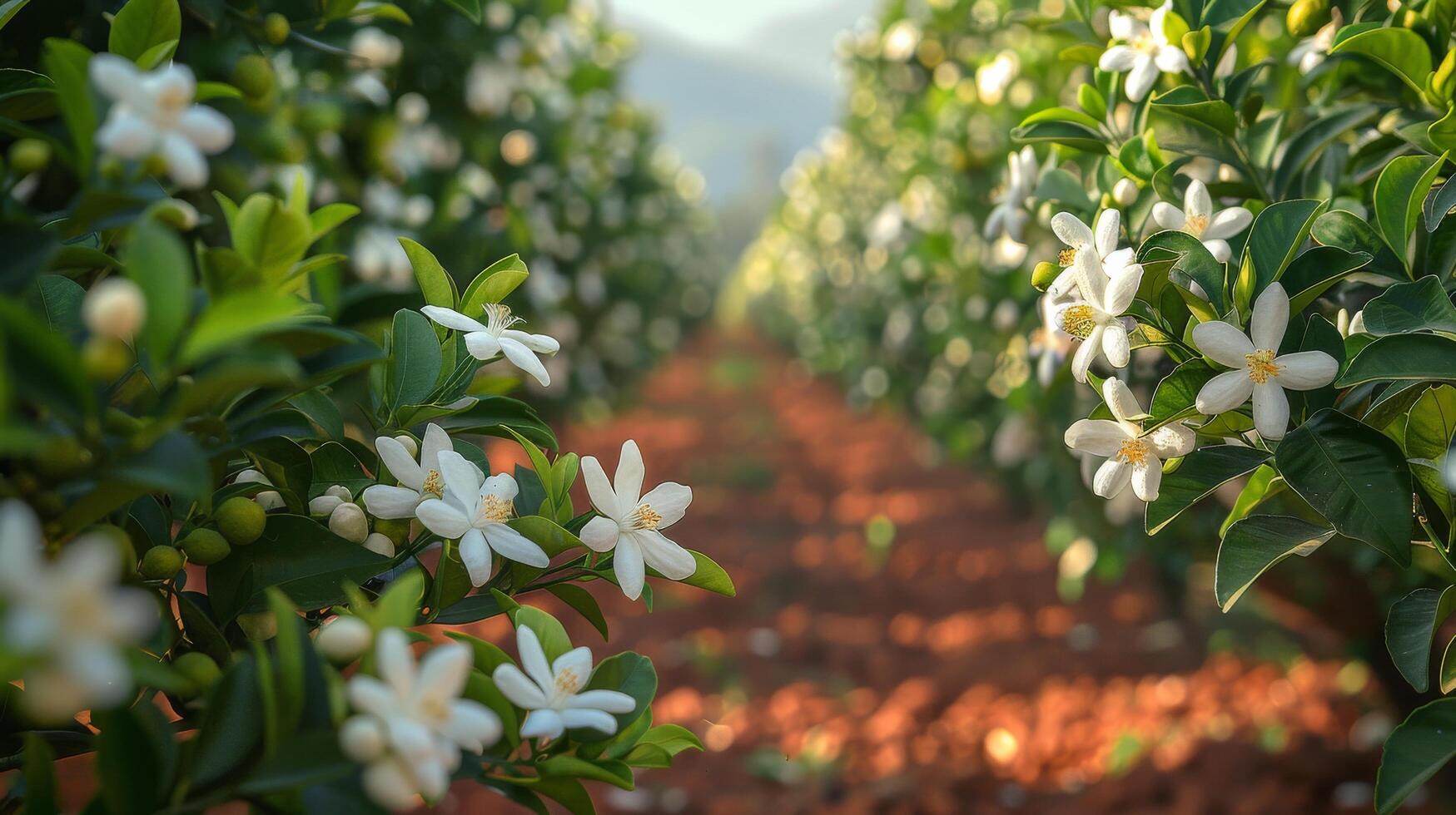 Row of Trees With White Flowers photo