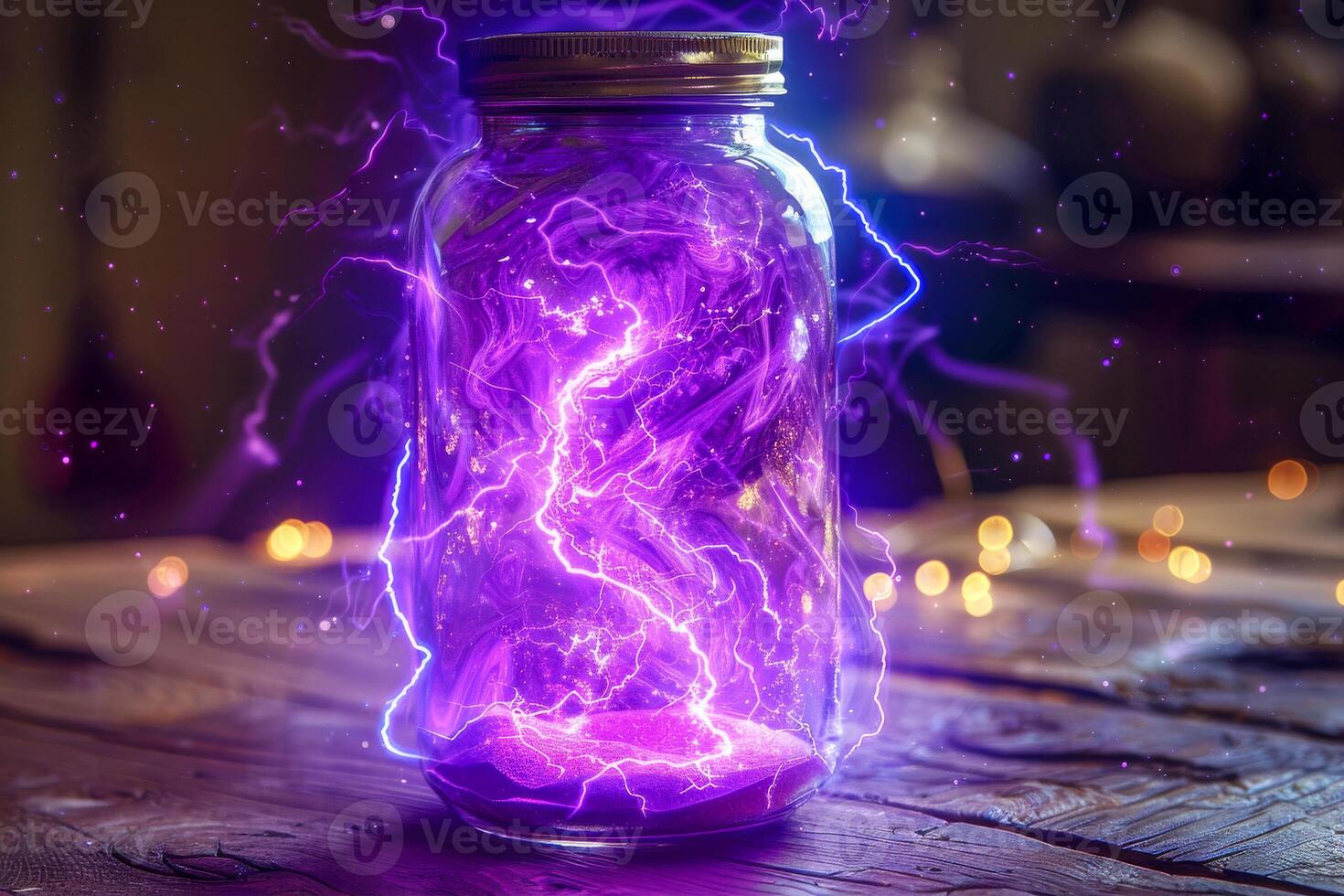 AI generated Enchanting Violet Lightning Bolt Inside Jar with Starry photo