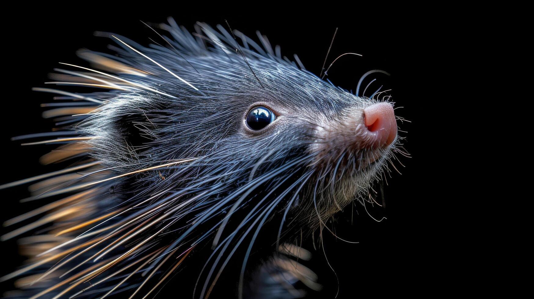 Close Up of a Porcupine on a Black Background photo