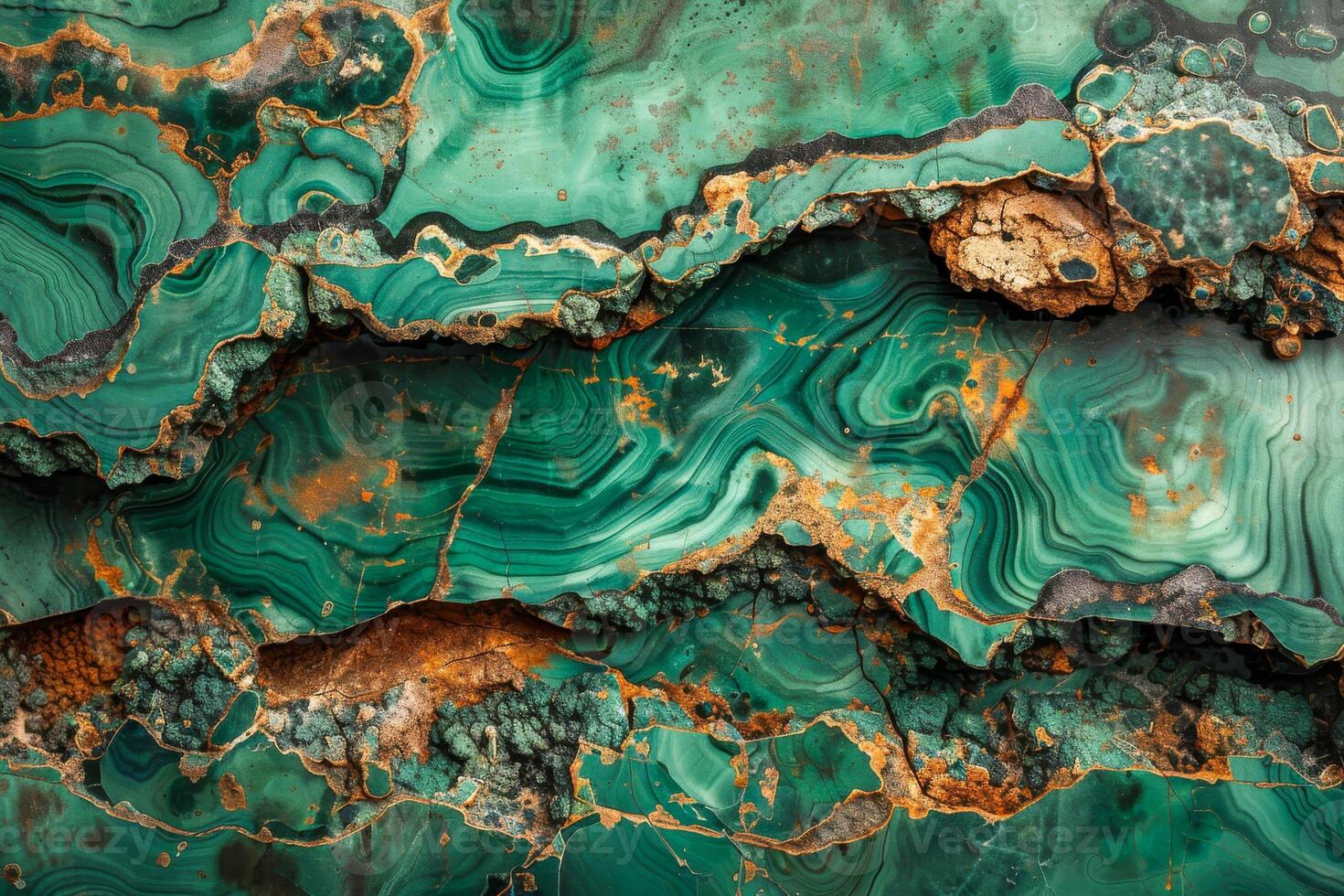 AI generated Green malachite stone texture with natural stripes and patterns photo