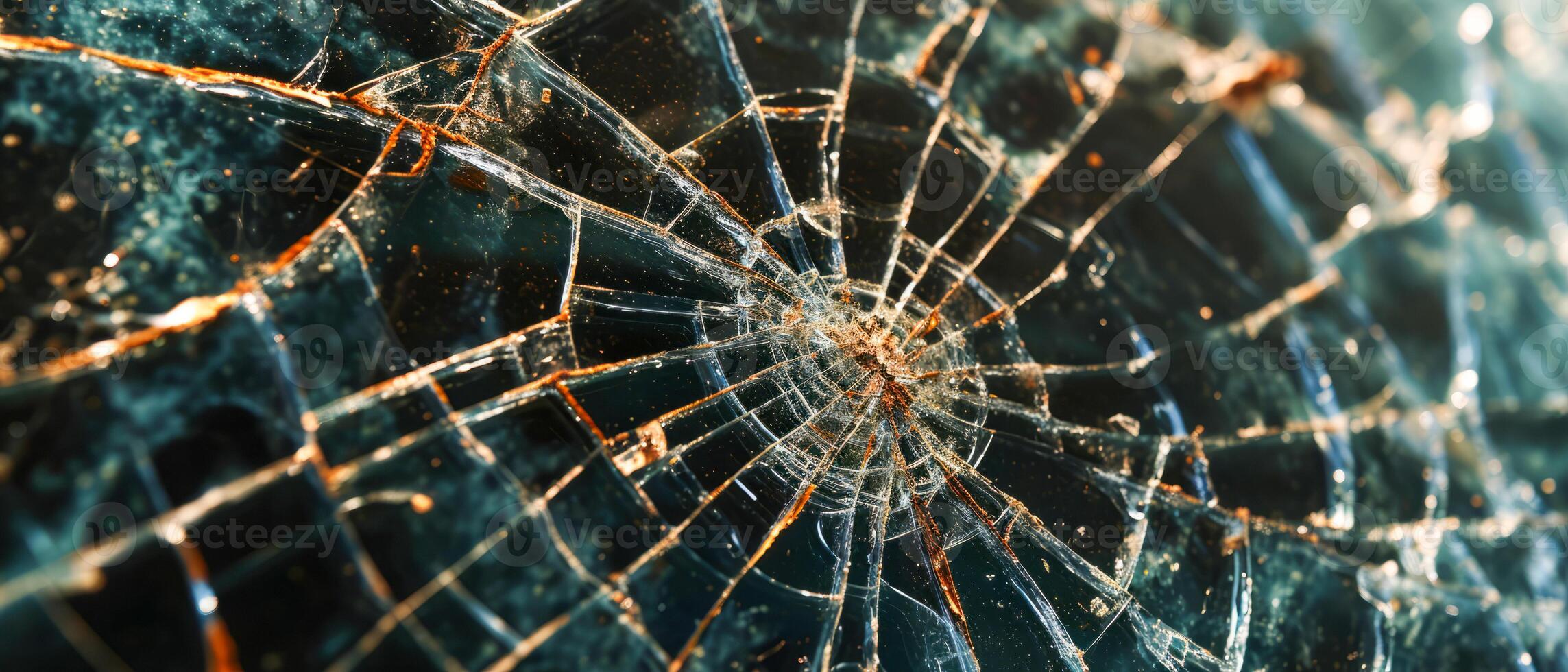 AI generated Close-up view of intricate patterns in shattered glass, capturing a detailed abstract background photo