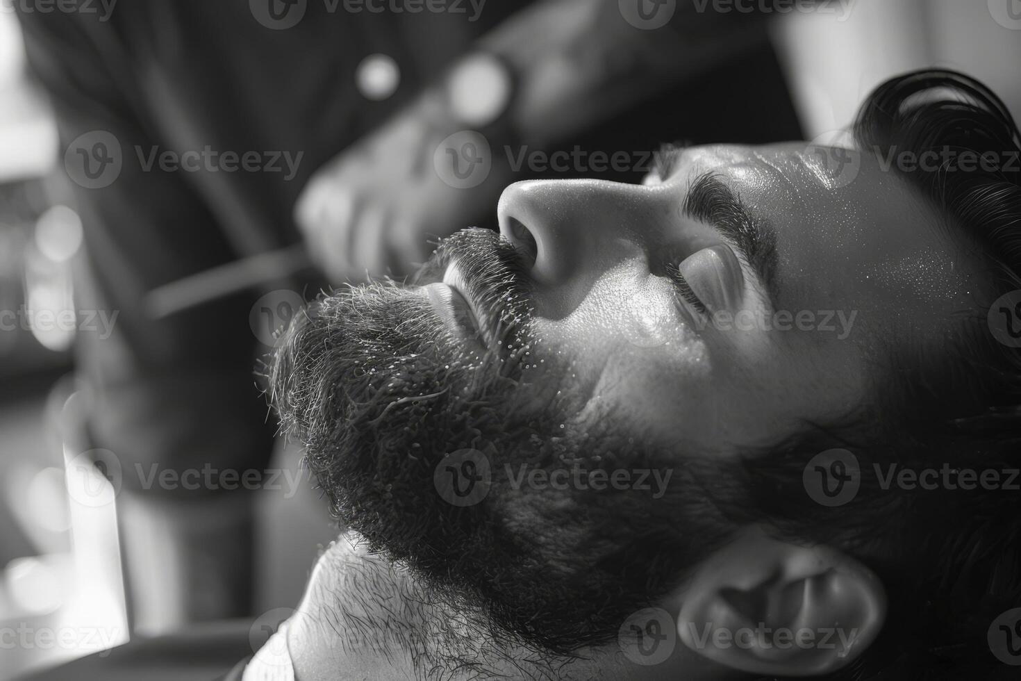 ai generado profesional Barbero aseo barba en de los hombres salón foto