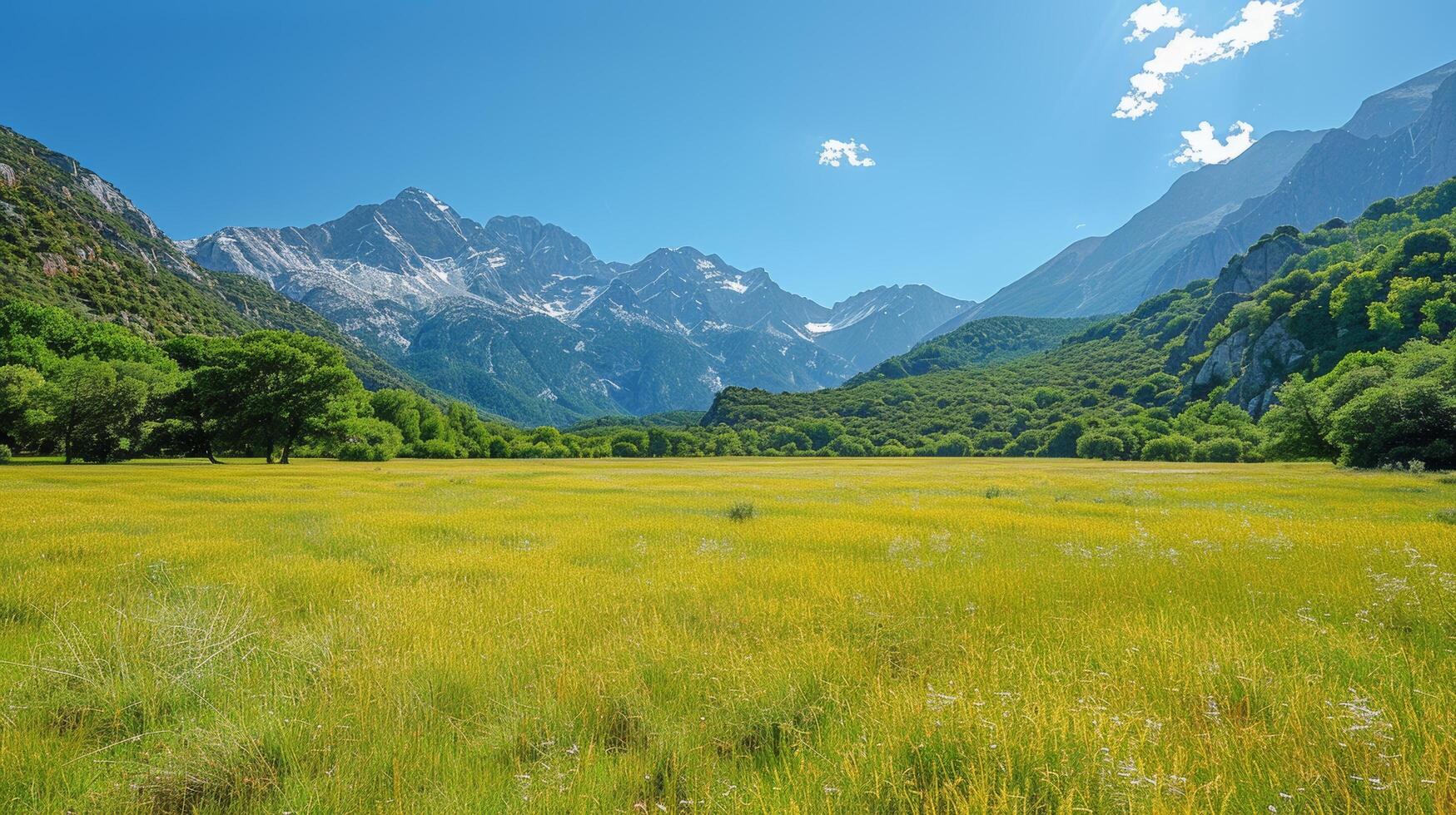 Grassy Field With Mountains in the Background photo