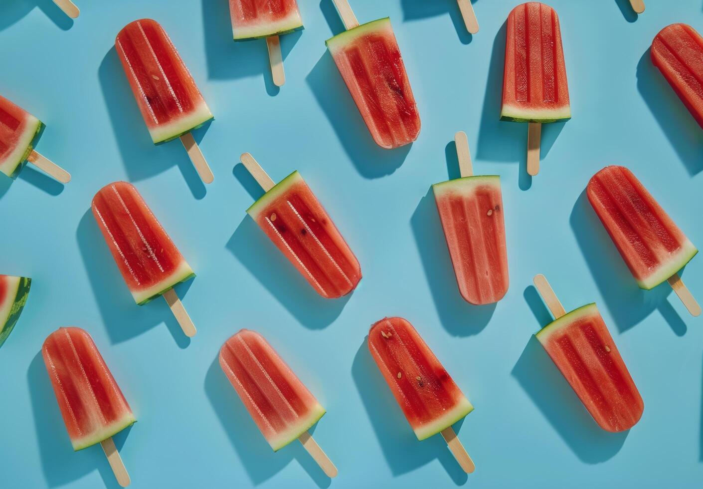 Watermelon Popsicles on a Blue Background photo