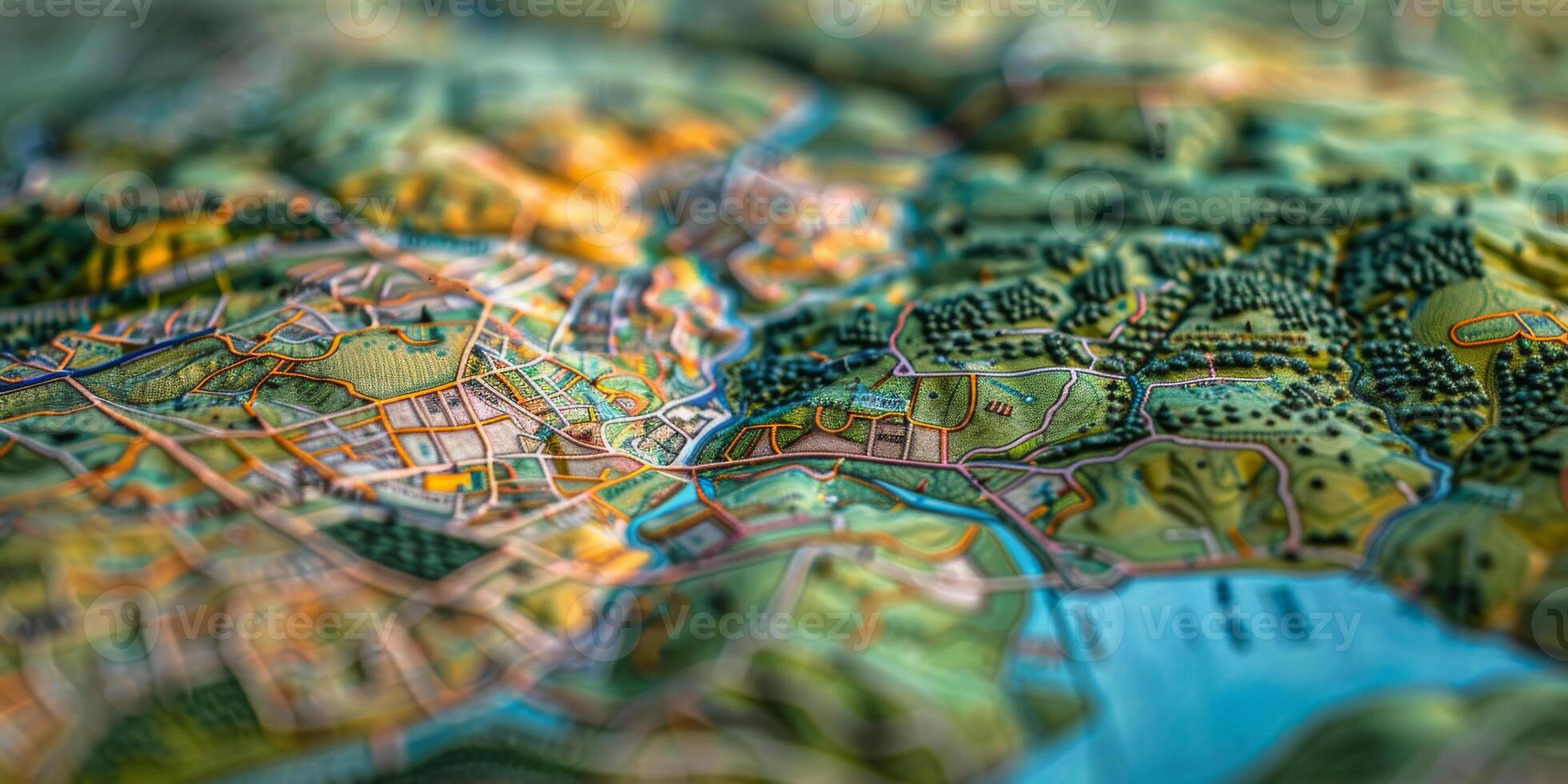 AI generated Vibrant Detailed Close-Up of a Colorful City Map photo