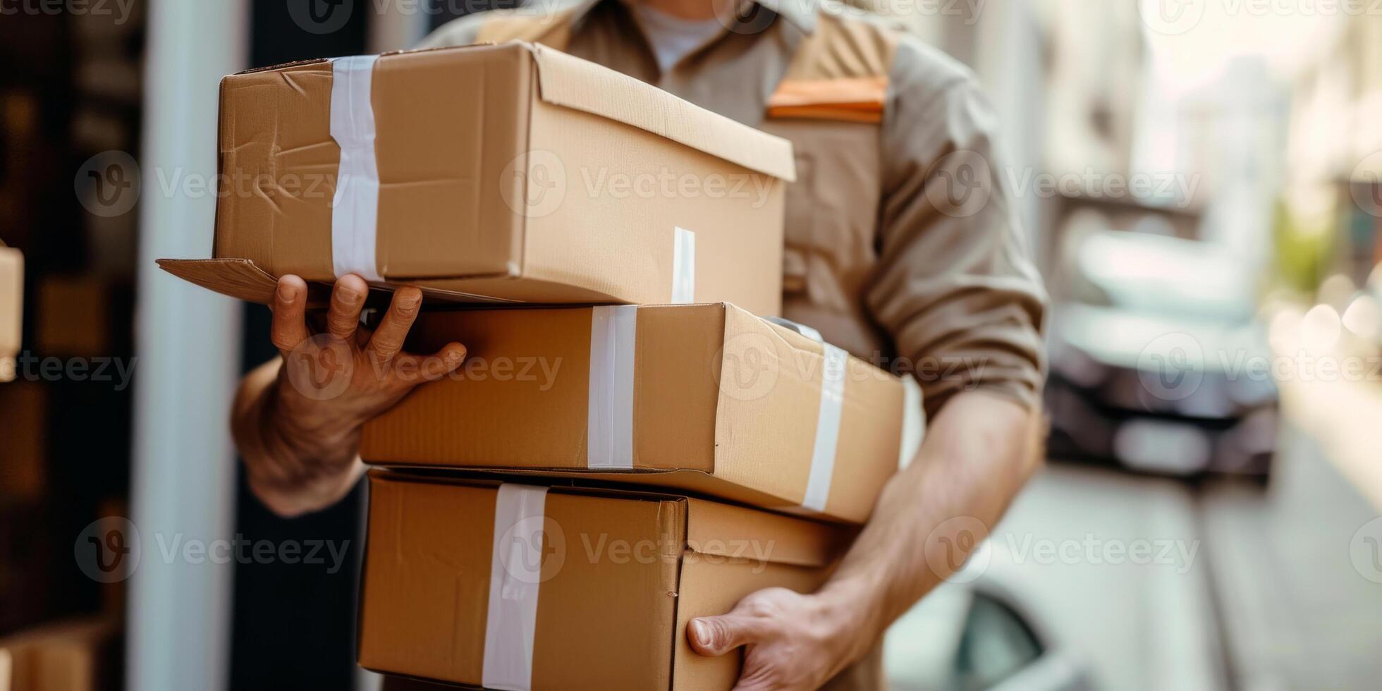 AI generated Delivery Worker Carrying Multiple Parcels in Urban Setting photo