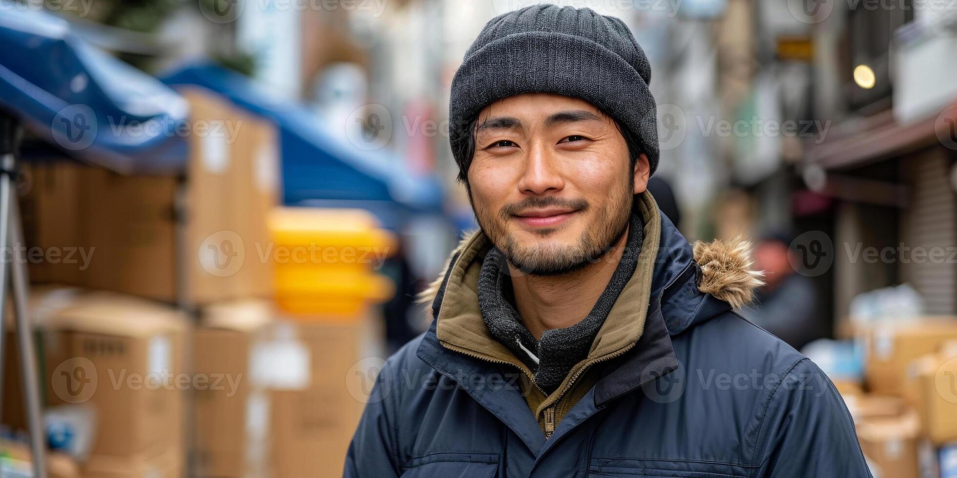 Urban Explorer in Winter Attire With a Confident Smile photo