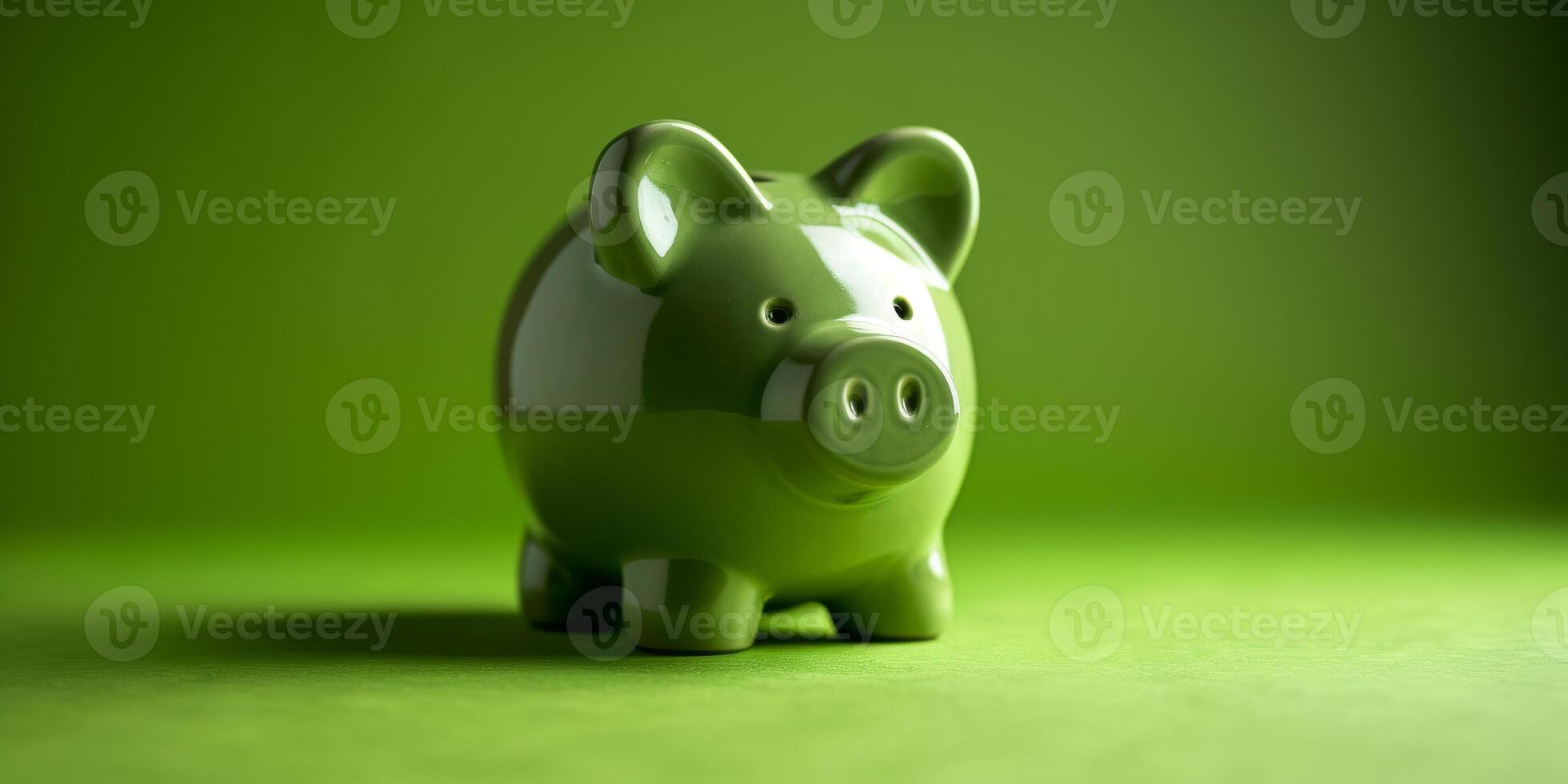 Vibrant Green Piggy Bank on Matching Background for Savings photo