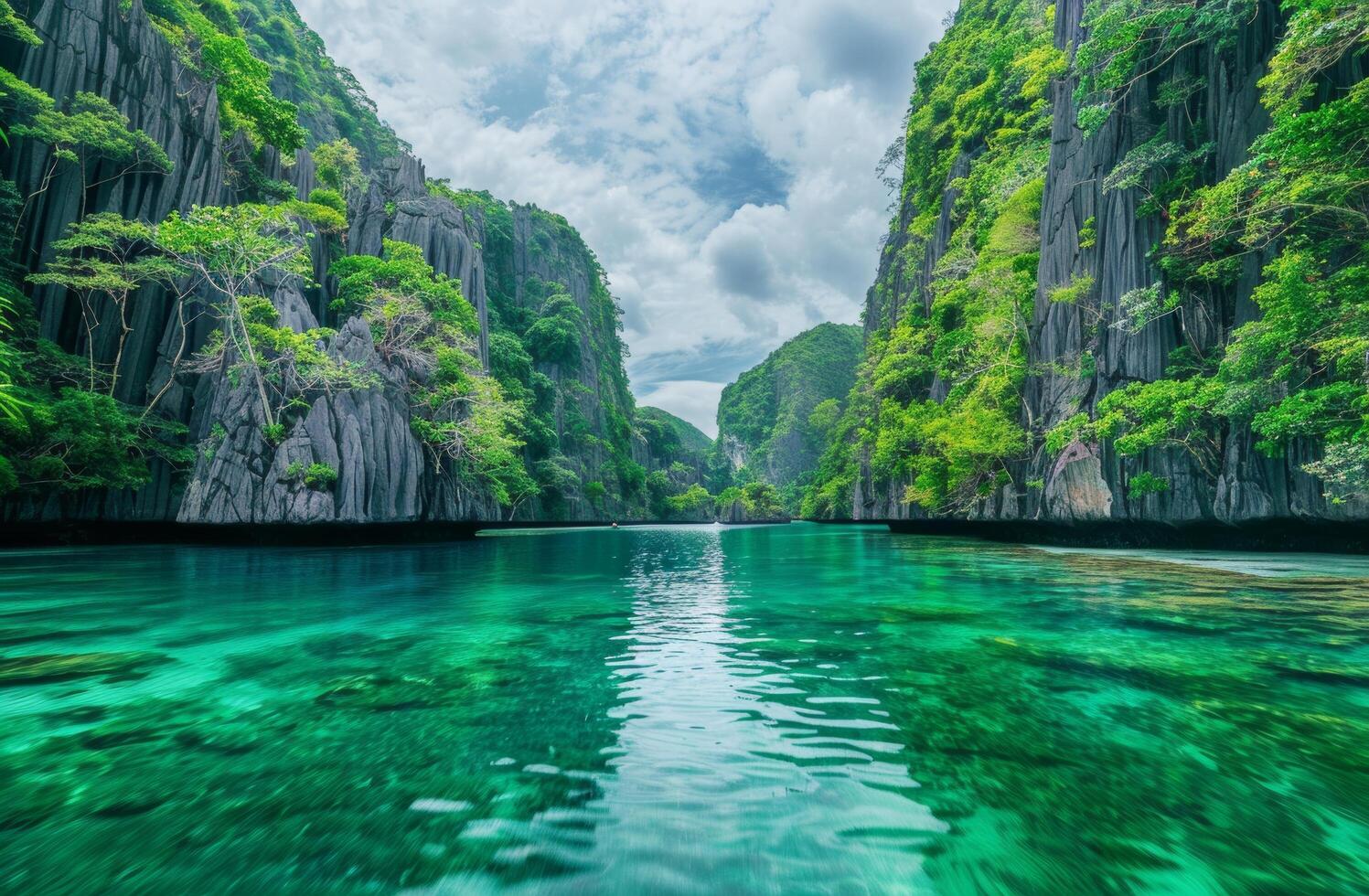 Majestic Lake Surrounded by Mountains and Trees photo