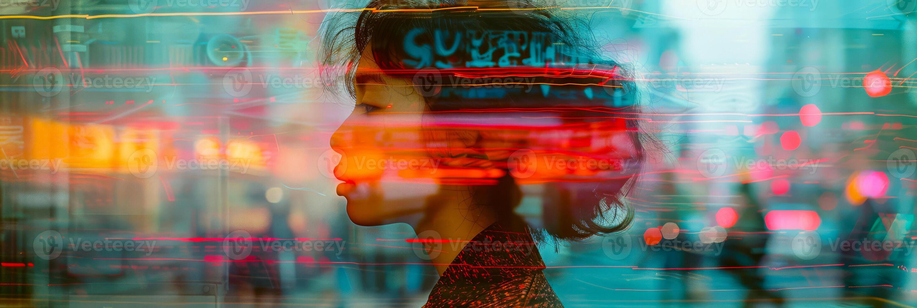 Urban Dreams Abstract Portrait Blending Cityscape and Emotion photo