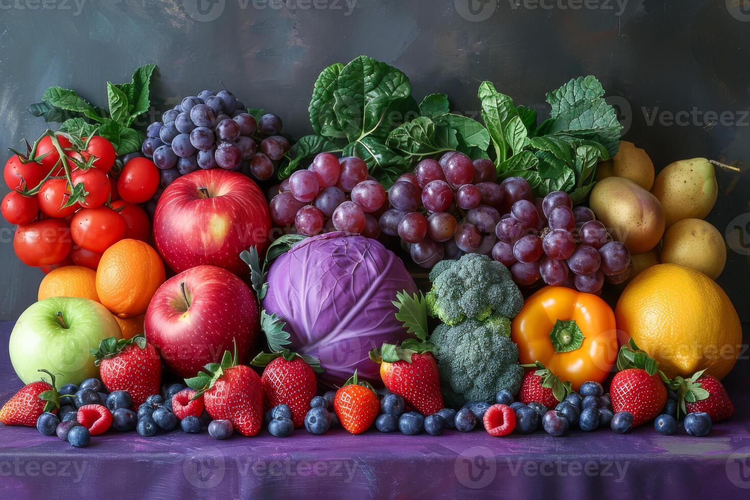 Abundance of Fresh Produce Colorful Fruits and Vegetables on Display photo