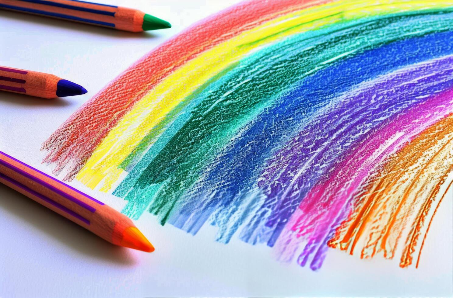 Rainbow of Colored Crayons on White Surface photo