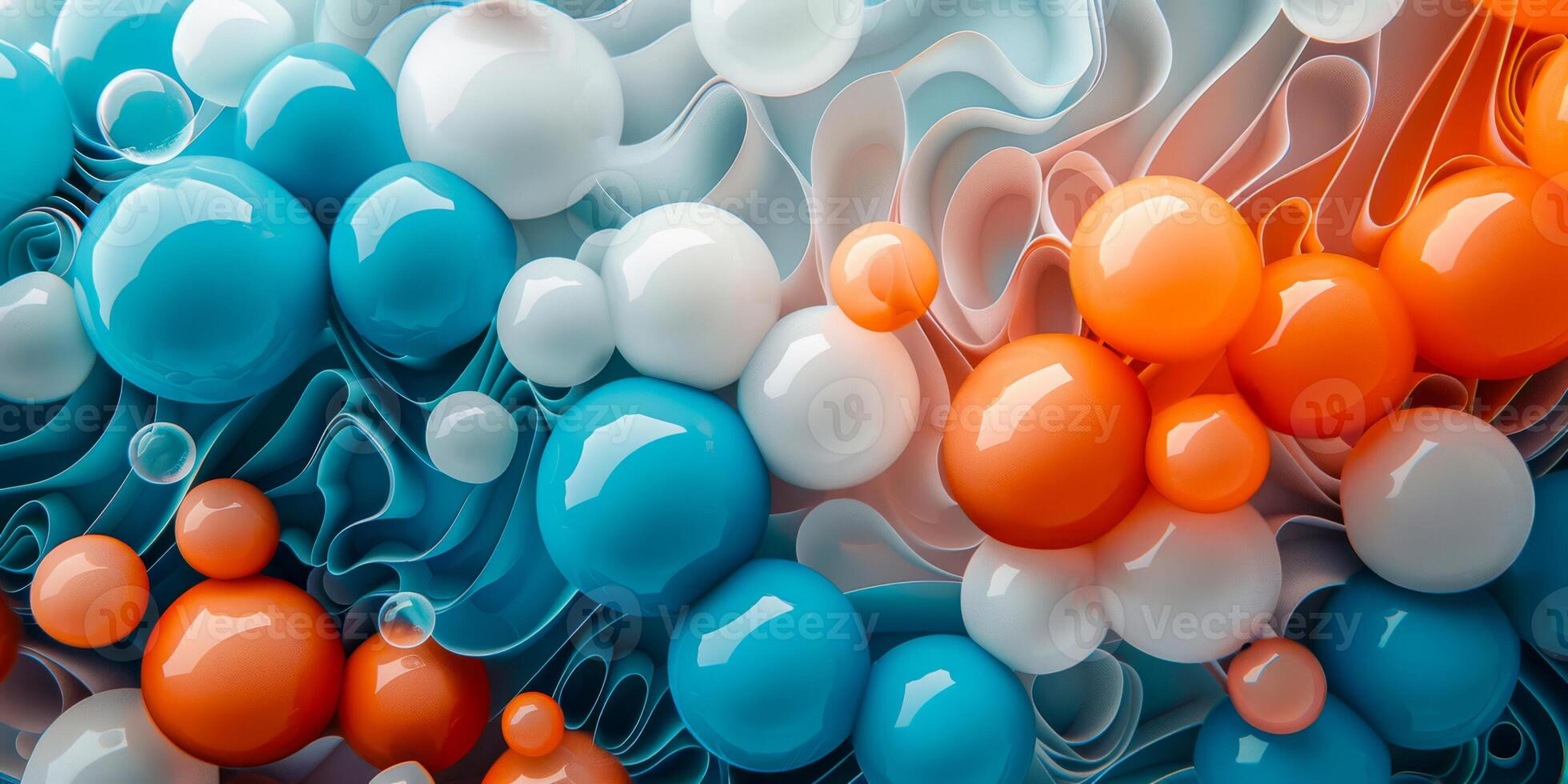 Vibrant Blue and Orange Spheres in Abstract Layered Waves photo