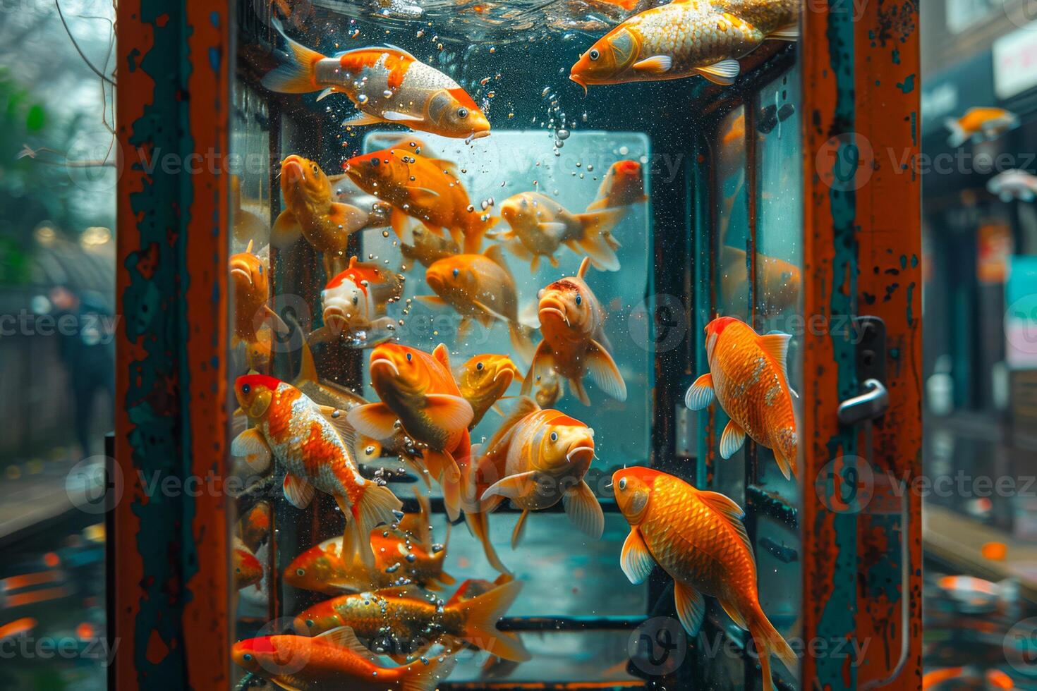 Vibrant Goldfish Swimming in a Public Aquarium Tank photo