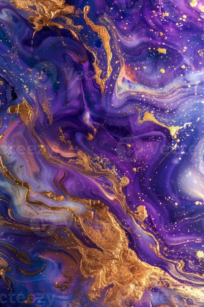 Cosmic Marble with Gold Flecks on Ultraviolet Swirling Background photo