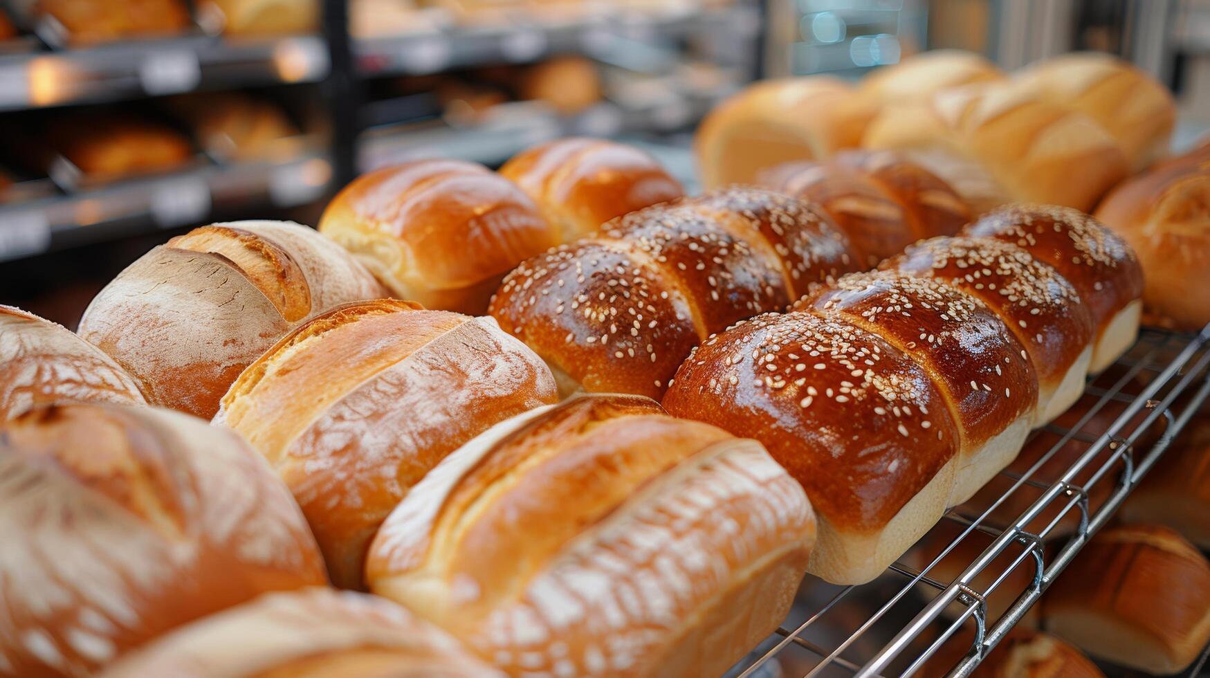 Assorted Breads Displayed on a Rack photo