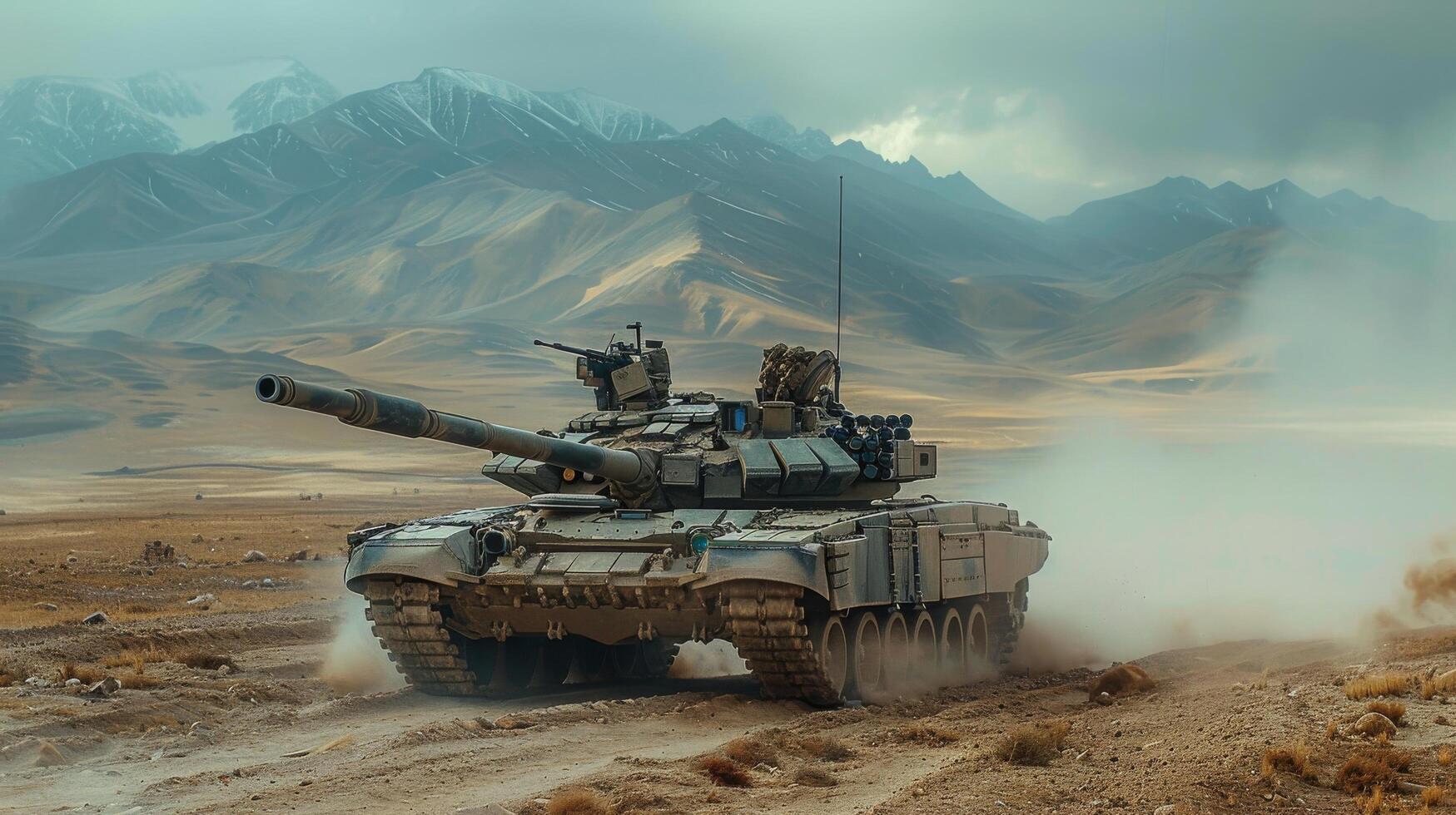 Tank Driving Down Dirt Road photo