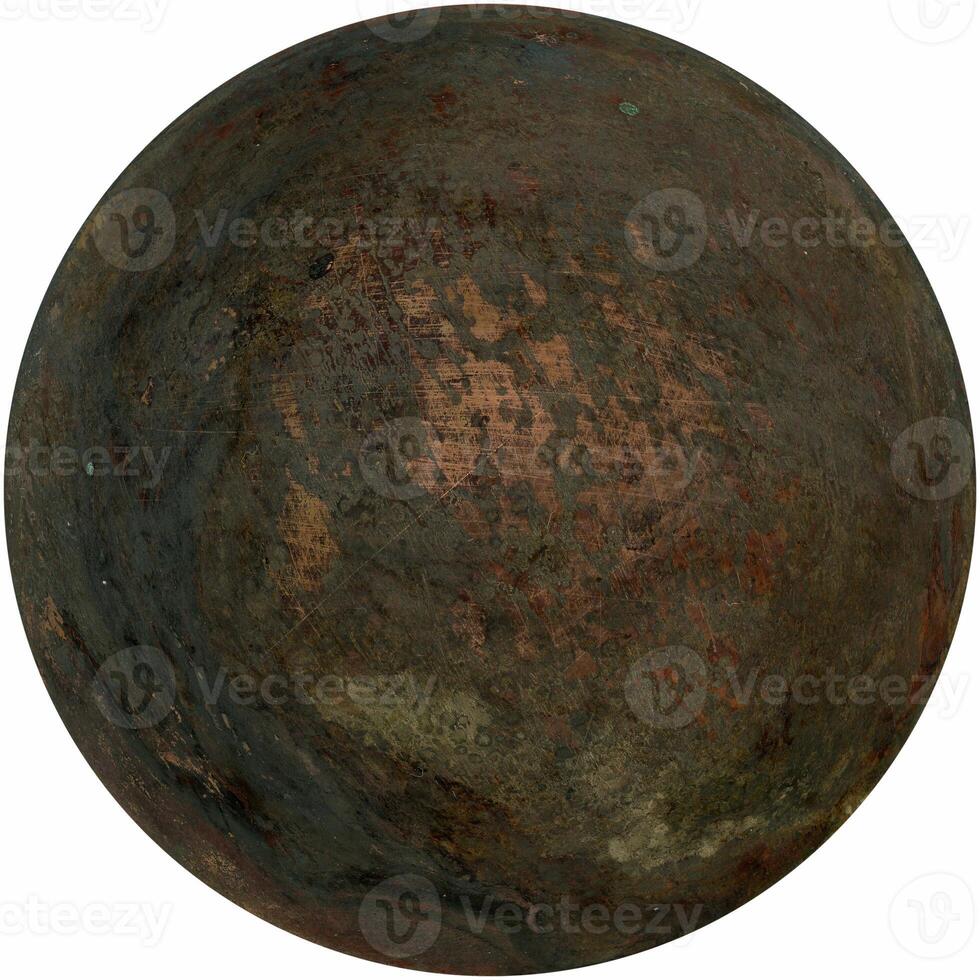weathered metal sphere isolated over white photo