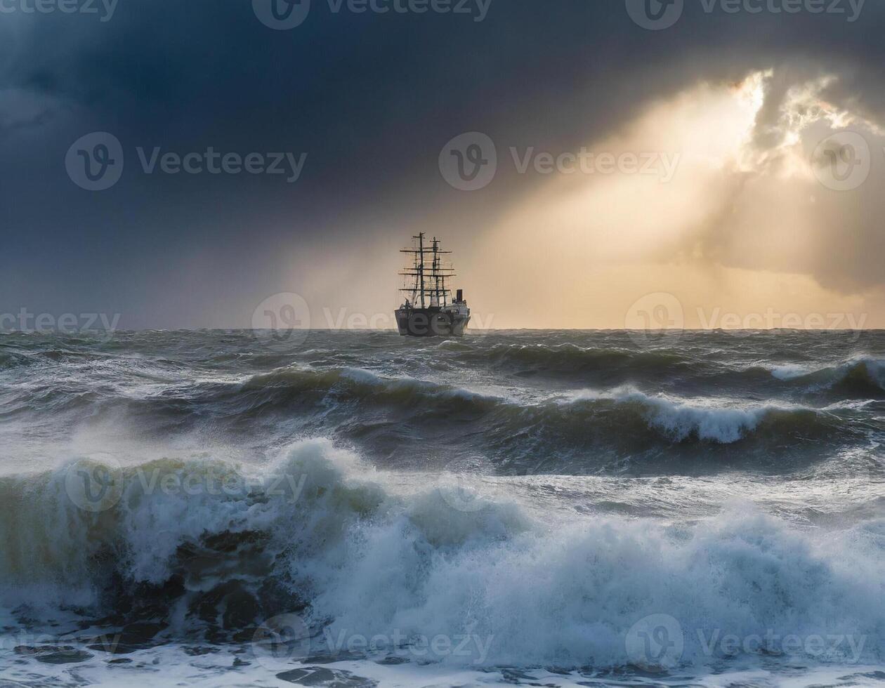 Embarcacion en el horizonte foto