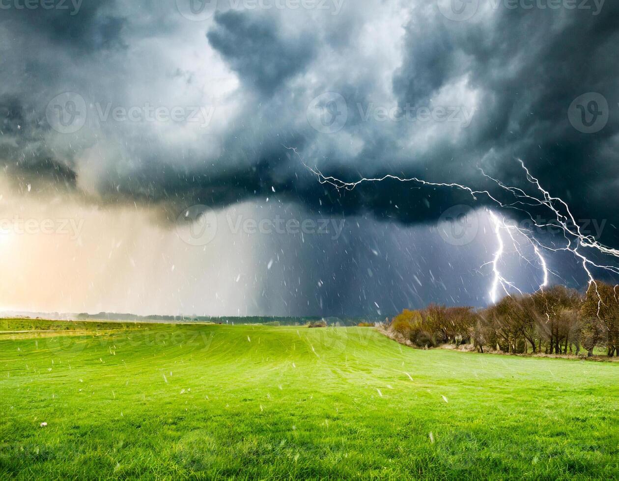 storm over meadow background photo