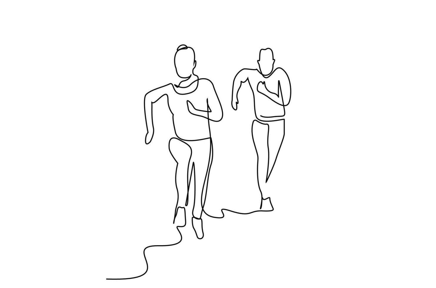 mujer hombre personas correr sano cardio actividad estilo de vida uno línea Arte diseño vector