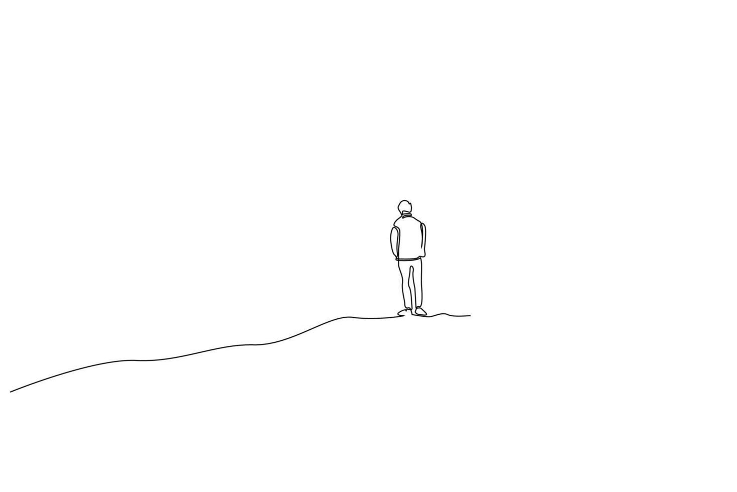 human person calm far away distant walking alone thoughtful full body length one line art design vector