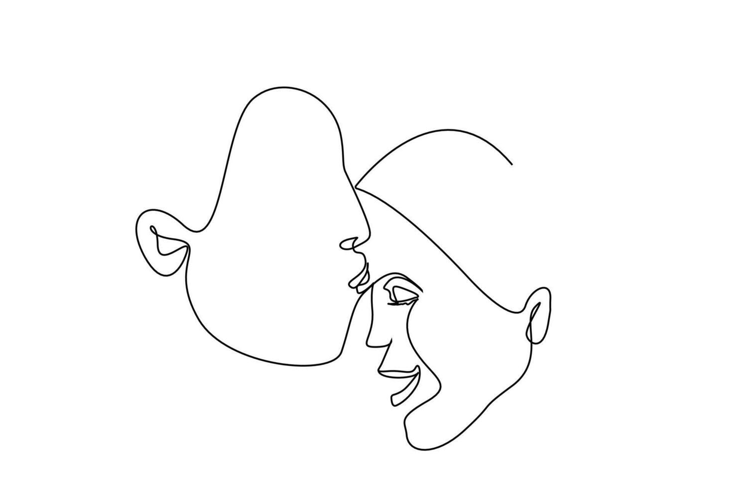 mujer hombre joven Pareja en amor cabeza Beso perfil relación afecto felicidad uno línea Arte mínimo diseño vector