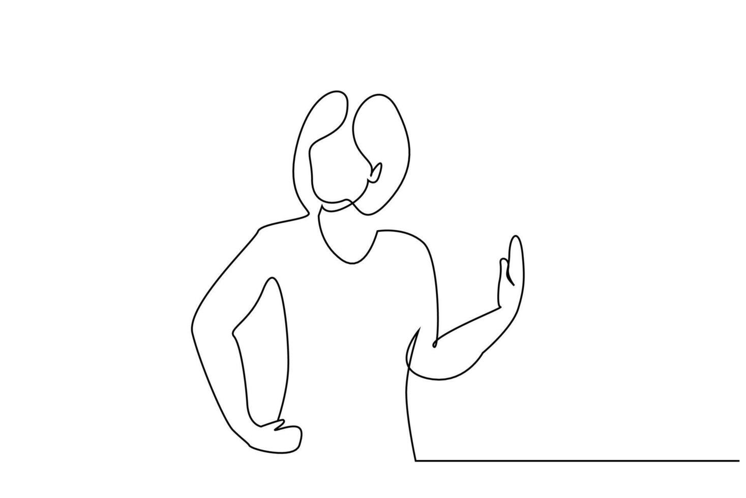 woman rejecting stop sign gesturing dislike with hand one line art design vector