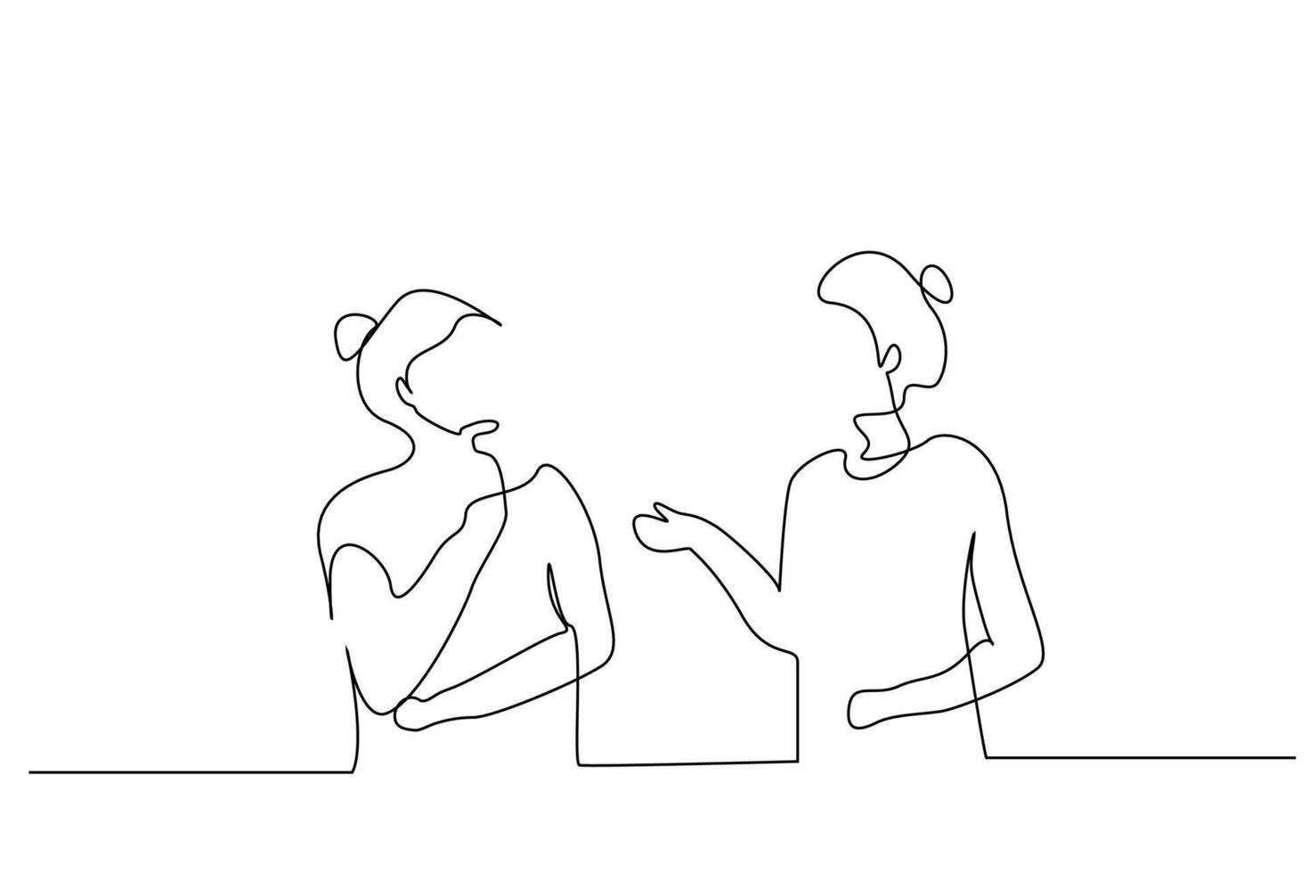 two women talking listening explaining friends relationship one line art design vector